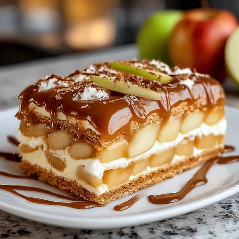 A slice of pie with a drizzle of caramel sauce.