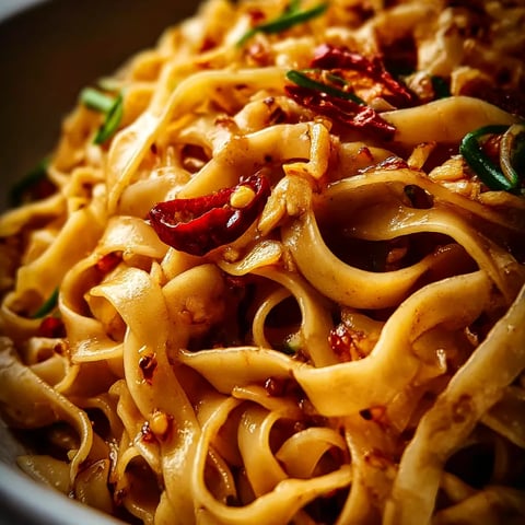 A bowl of noodles with red peppers.
