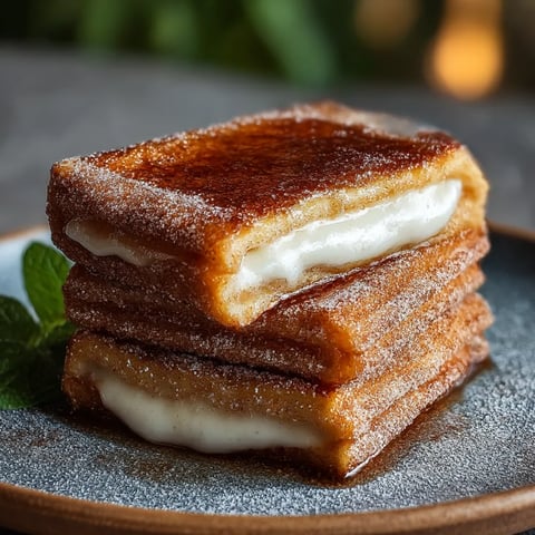 A stack of three donuts with powdered sugar.