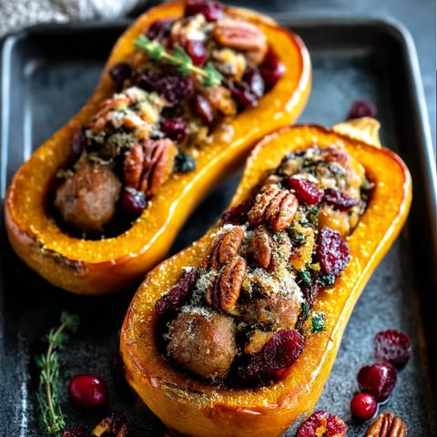 Two stuffed squash with nuts and berries.