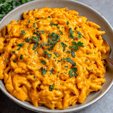 A bowl of macaroni and cheese with green herbs on top.