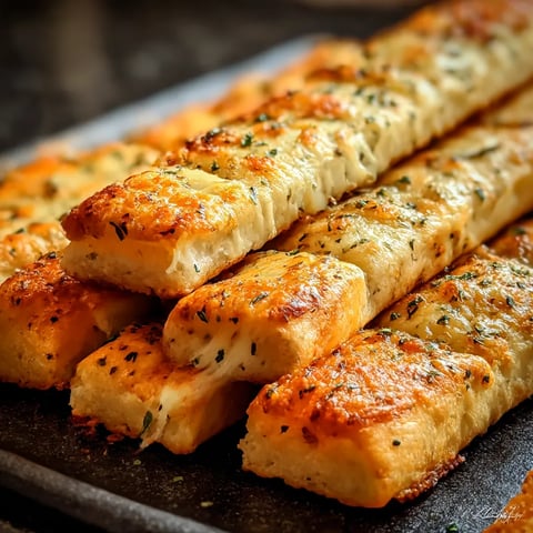 A tray of breadsticks with cheese and herbs.