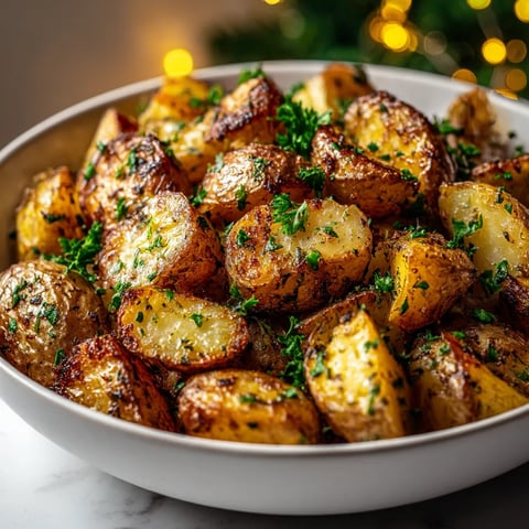 A bowl of potatoes with herbs.