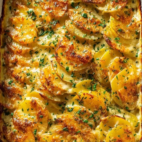 A dish of food with potatoes and cheese.