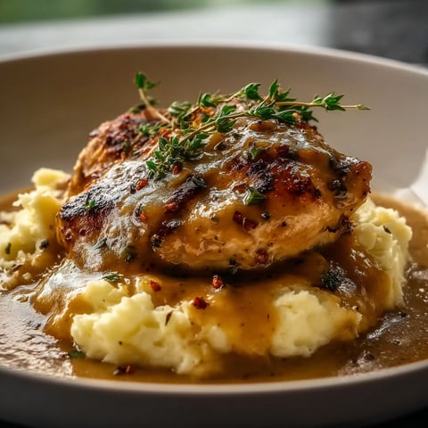 A plate of food with chicken and potatoes.