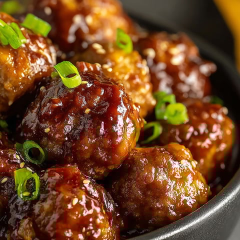 A bowl of meatballs with green onions on top.