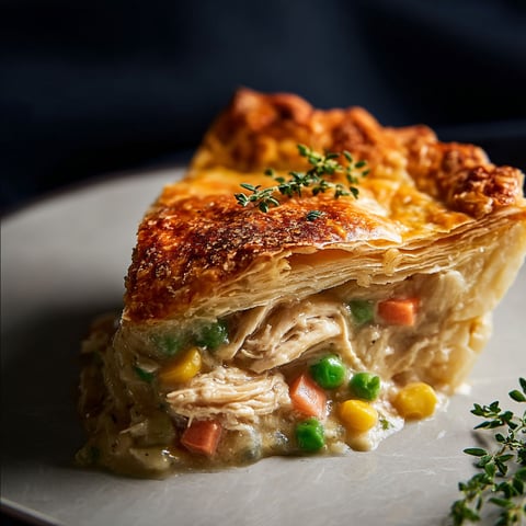 A slice of pie with a sprig of parsley on top.
