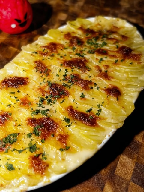 A dish with a recipe on the side.