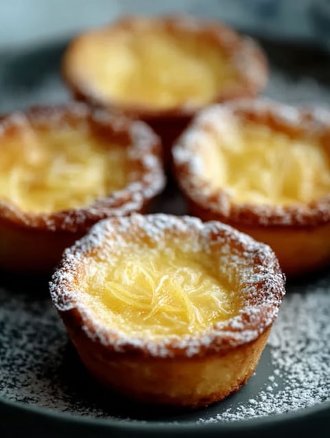 Three small pastries with a lemon filling.