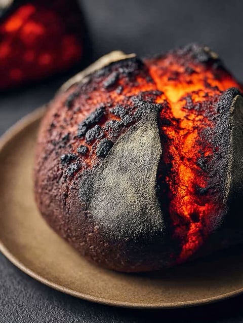 A loaf of bread with a red substance on it.