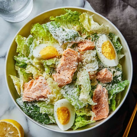 A bowl of salad with eggs and salad dressing.
