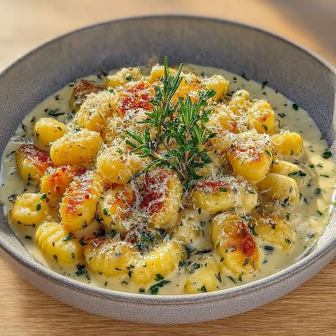 A bowl of pasta with cheese and herbs.