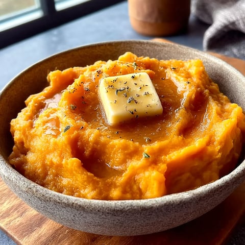 A bowl of mashed potatoes with a pat of butter on top.