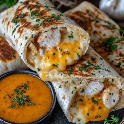 A recipe for a chicken burrito with cheese and sauce.