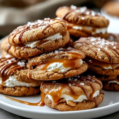 A plate of cookies with caramel drizzle.
