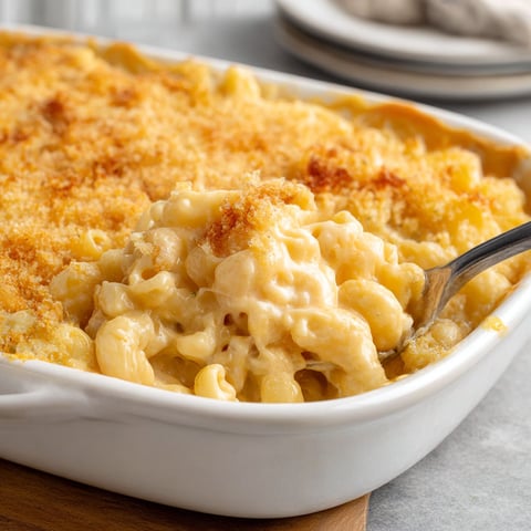A white bowl filled with macaroni and cheese.