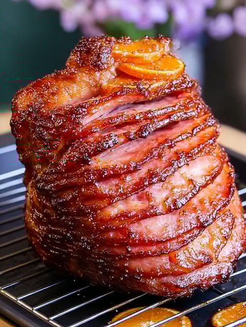 A pork roast with a glaze on top.