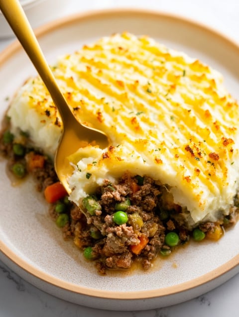A plate of food with a fork on it.