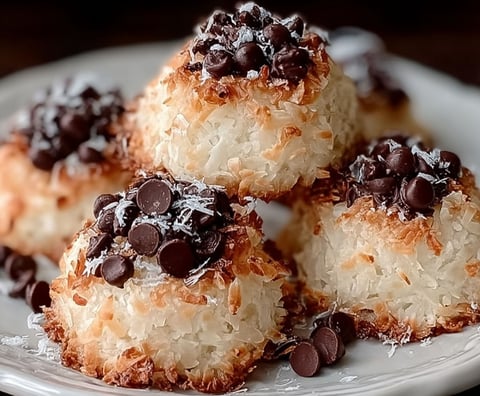 A plate of chocolate covered coconut cream puffs.