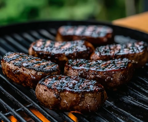 A grilled steak with a recipe.