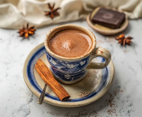 A cup of coffee with a cinnamon stick in it.