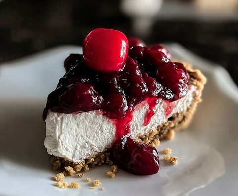 A slice of pie with a cherry on top.