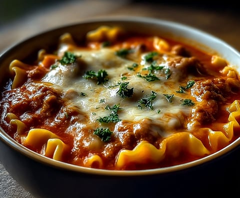 A bowl of pasta with meat and cheese.