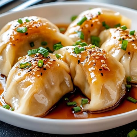 A bowl of dumplings with sauce.