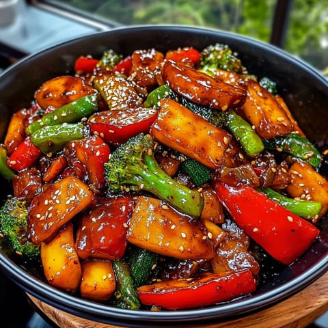 A bowl of stir fry with broccoli and peppers.