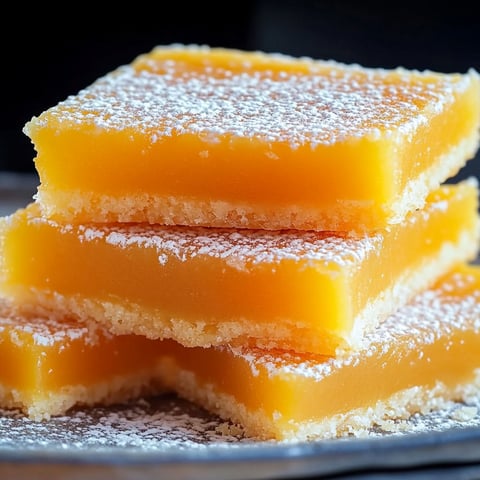 A stack of yellow cake with white powder on top.