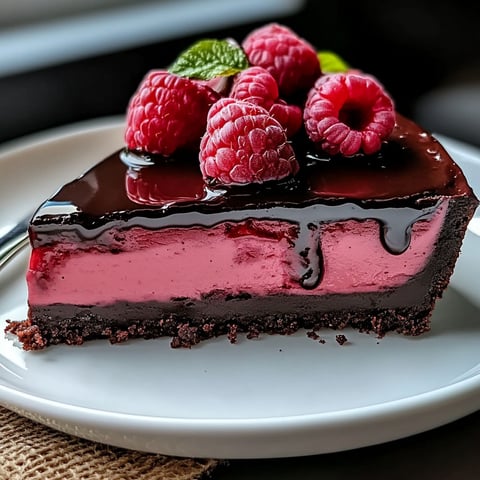 A slice of chocolate cake with raspberries on top.