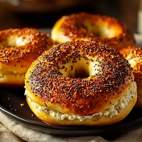 A plate of bagels with cream cheese.