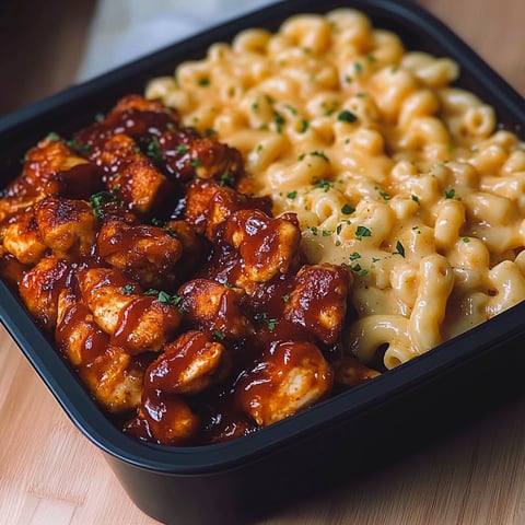 A black bowl filled with macaroni and meat.