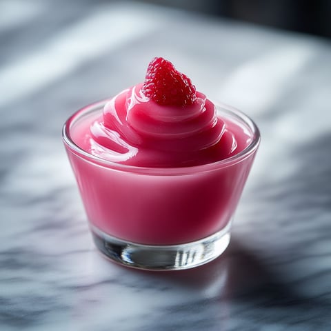 A small glass of pink food.